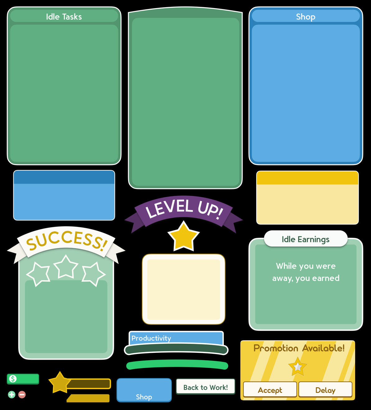 Individual UI elements shown separately. Made in Figma.